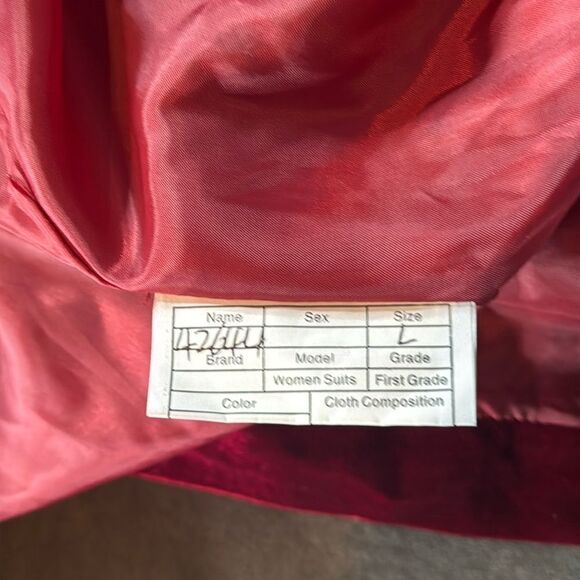 Women’s Red Velvet Double Breasted 2-Piece Pantsuit Peak Lapel Size L NWOT - Picture 9 of 15